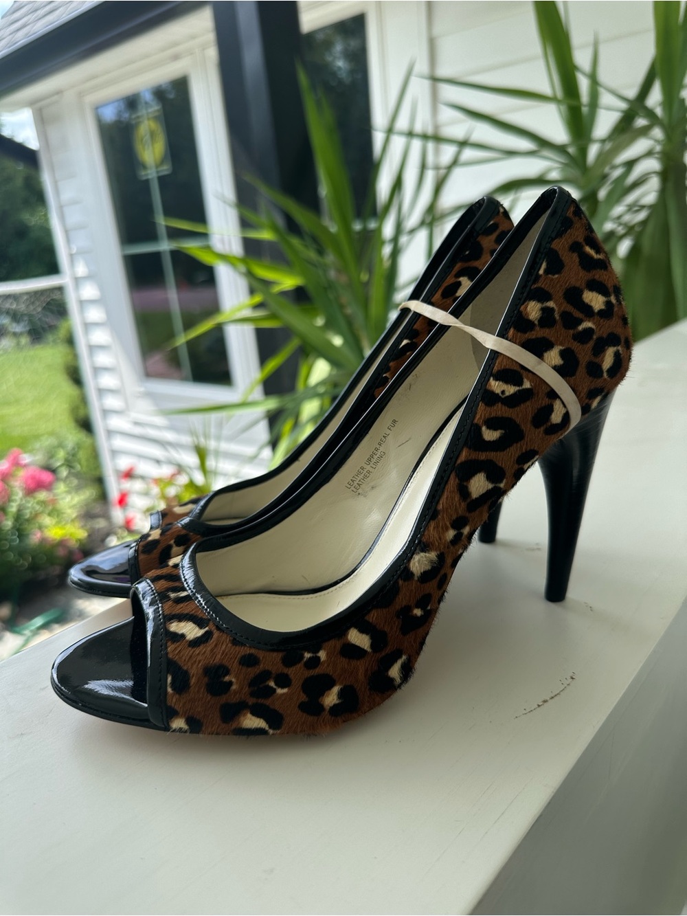 Via Spiga Leopard Print Peep-Toe Heels in Brown and Black